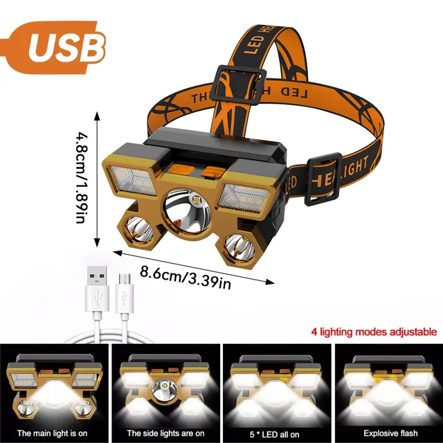 1 Uds. Linterna frontal recargable, linterna · Electrónica