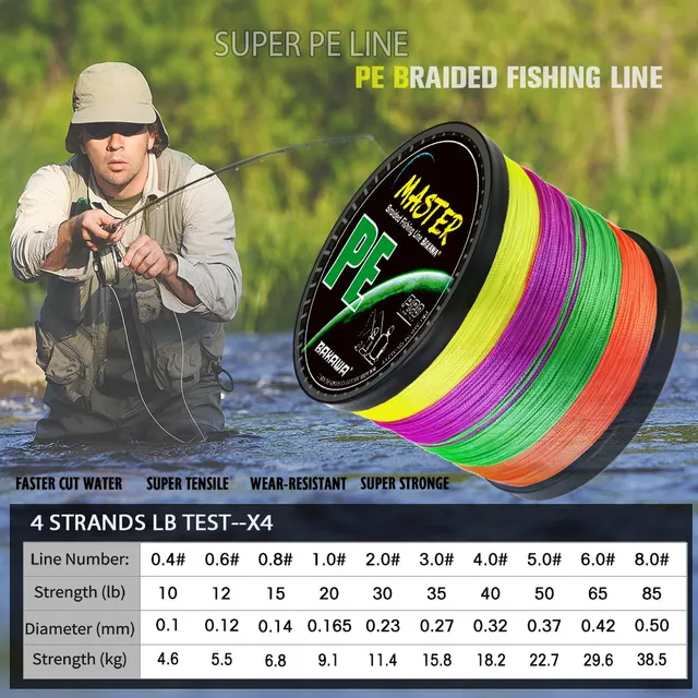 BAKAWA-sedal de pesca de PE trenzado, 4 hebras, · Líneas de pesca
