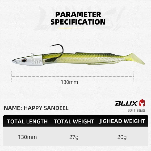 BLUX Happy Sandeel 13cm 27g suave Anguila viva · Señuelos