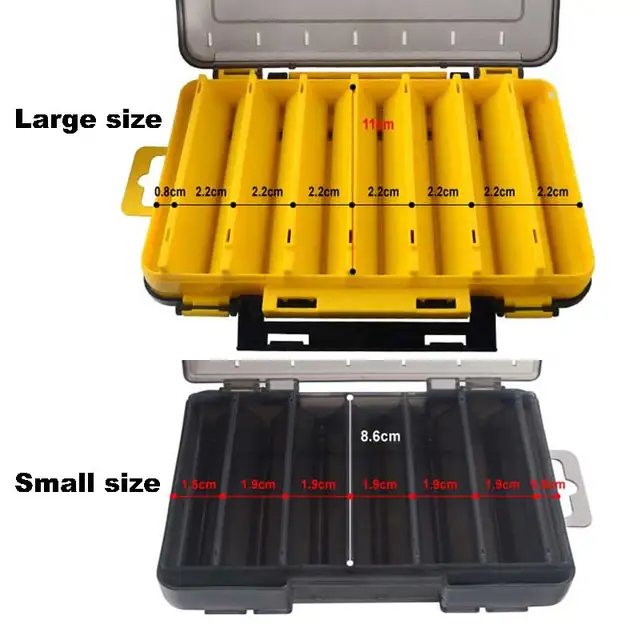 caja de pesca con múltiples compartimentos para señuelos y anzuelos