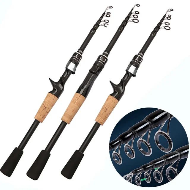 Caña telescópica de carbono ajustable hasta 2.4M para pesca spinning y baitcasting