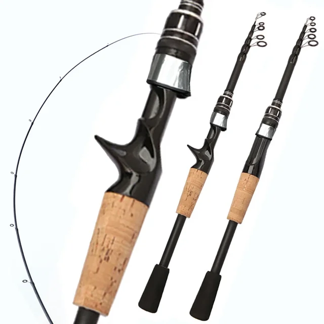 Caña telescópica de carbono ajustable hasta 2.4M para pesca spinning y baitcasting