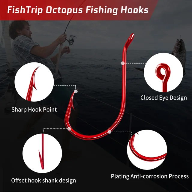 FishTrip Anzuelos para Pulpo Rojos 50-100PCS, · Anzuelos