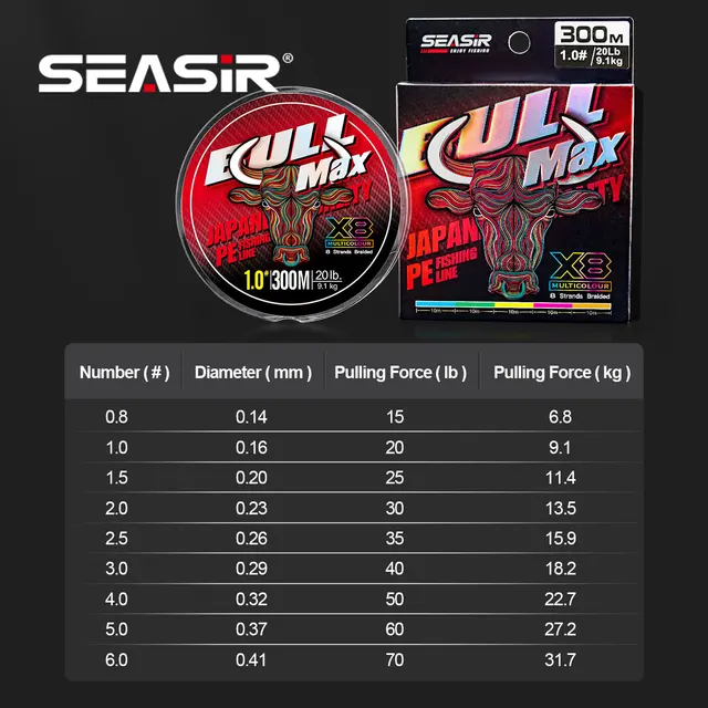Seasir Bull Max X8 hilo de pescar multicolor · Líneas de pesca